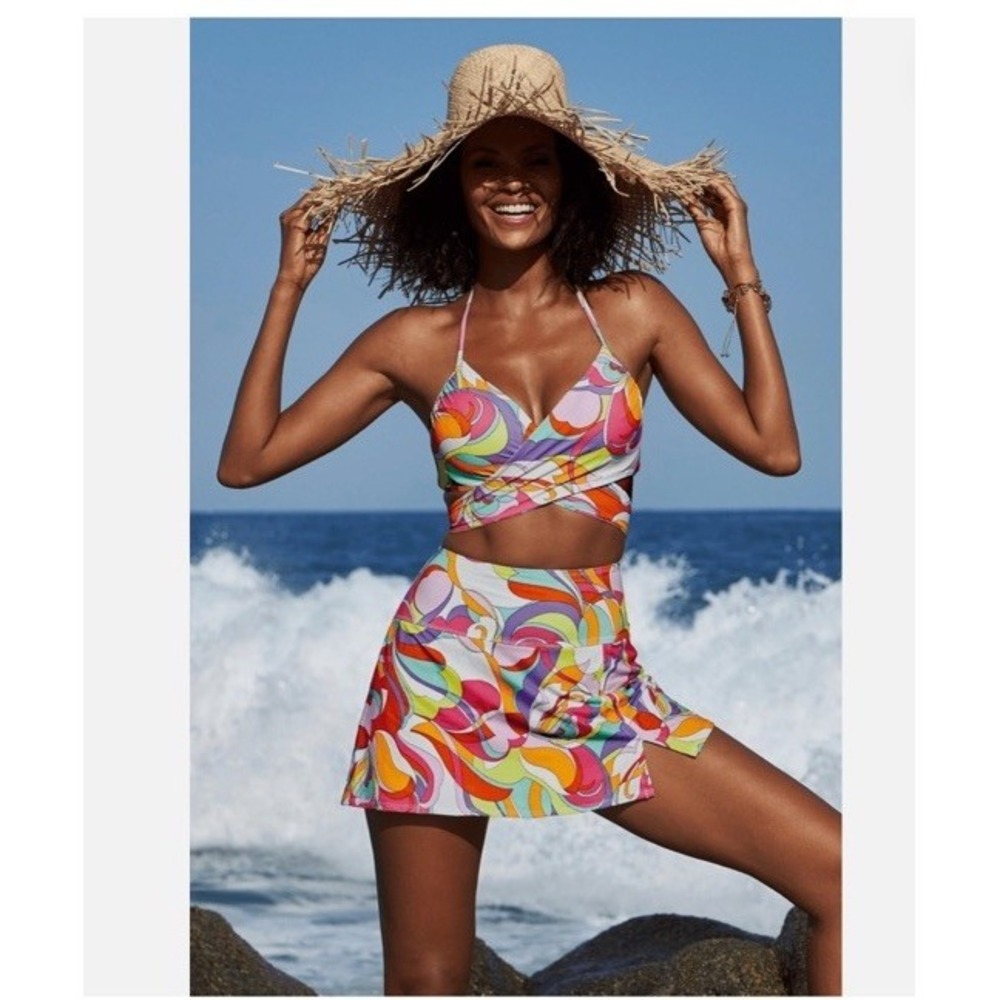 Carmen Marc Valvo S Bright Psychedelic Paisley Bikini Top Retro NWT
